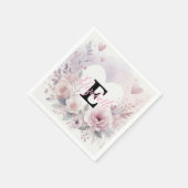 Monogram naam bloemhart romantische waterverf servet (Hoek)