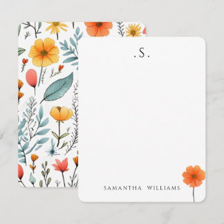 Monogram & Naam Bloemrijke Waterverf Botanisch Notitiekaartje