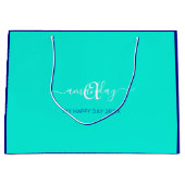 Monogram naam Blue Aqua Bridal Sweet 16th Wedding Groot Cadeauzakje (Voorkant)