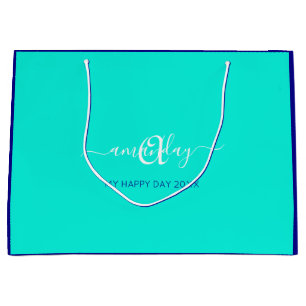 Monogram naam Blue Aqua Bridal Sweet 16th Wedding Groot Cadeauzakje