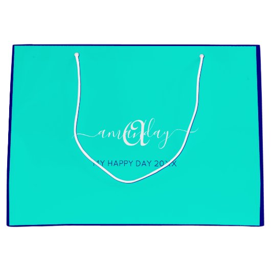 Monogram naam Blue Aqua Bridal Sweet 16th Wedding Groot Cadeauzakje (Voorkant)