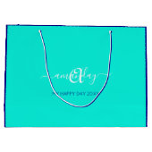 Monogram naam Blue Aqua Bridal Sweet 16th Wedding Groot Cadeauzakje (Achterkant)