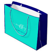 Monogram naam Blue Aqua Bridal Sweet 16th Wedding Groot Cadeauzakje (Achterkant Gekanteld)