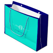 Monogram naam Blue Aqua Bridal Sweet 16th Wedding Groot Cadeauzakje (Voorkant Gekanteld)