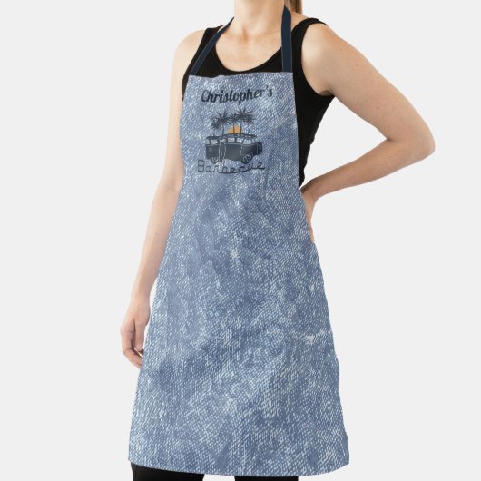 Monogram Naam Blue Barbecue Schort (Insitu)
