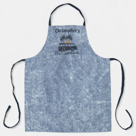 Monogram Naam Blue Barbecue Schort