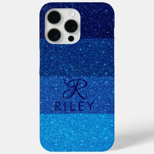 Monogram Naam Blue glitter Case-Mate iPhone Case (Achterkant)