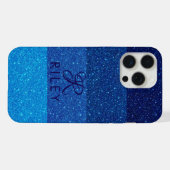 Monogram Naam Blue glitter iPhone Hoesje (Achterkant horizontaal)
