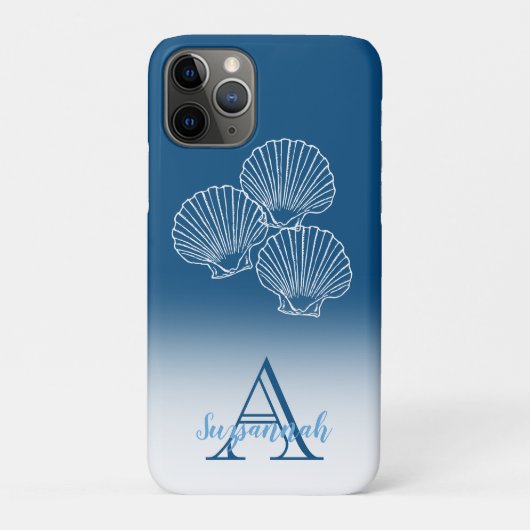 Monogram Naam Blue Ombre Tropical Scallop Shells Case-Mate iPhone Case (Achterkant)