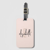 Monogram Naam Blush Pink Minimalist Modern Bagagelabel (Voorkant (verticaal))