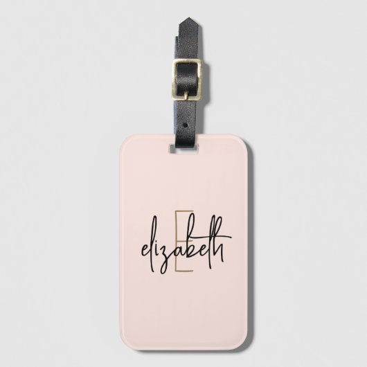 Monogram Naam Blush Pink Minimalist Modern Bagagelabel (Voorkant (verticaal))