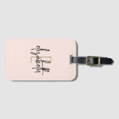 Monogram Naam Blush Pink Minimalist Modern Bagagelabel (Voorkant (horizontaal))