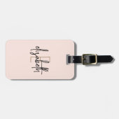 Monogram Naam Blush Pink Minimalist Modern Bagagelabel (Voorkant horizontaal)