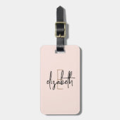 Monogram Naam Blush Pink Minimalist Modern Bagagelabel (Voorkant verticaal)