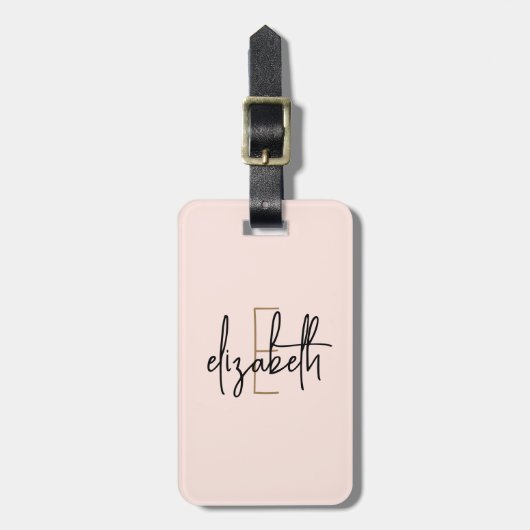 Monogram Naam Blush Pink Minimalist Modern Bagagelabel (Voorkant verticaal)