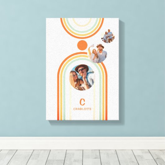 Monogram naam Boho Arch Multi Photo Trendy Girly Canvas Afdruk (Insitu (Houten vloer))