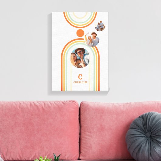 Monogram naam Boho Arch Multi Photo Trendy Girly Canvas Afdruk (Insitu (Woonkamer))