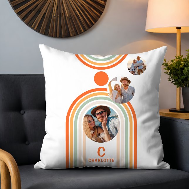 Monogram naam Boho Arch Multi Photo Trendy Girly Kussen (Creator heeft geüpload)
