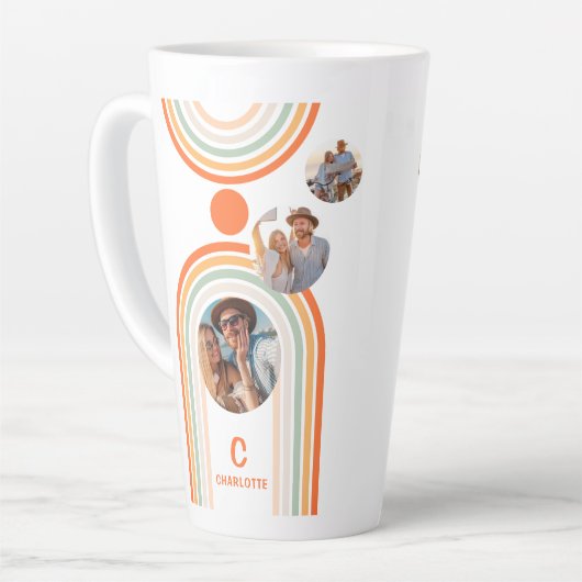Monogram naam Boho Arch Multi Photo Trendy Girly Latte Mok (Linkerhoek)