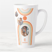 Monogram naam Boho Arch Multi Photo Trendy Girly Latte Mok (Rechts)