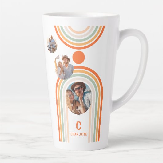 Monogram naam Boho Arch Multi Photo Trendy Girly Latte Mok (Rechts)