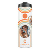 Monogram naam Boho Arch Multi Photo Trendy Girly Thermosbeker (Voorkant)