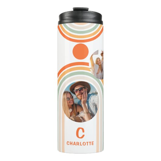 Monogram naam Boho Arch Multi Photo Trendy Girly Thermosbeker (Voorkant)