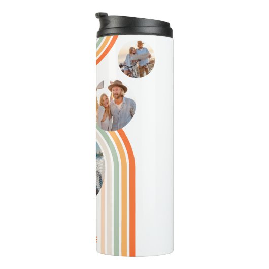 Monogram naam Boho Arch Multi Photo Trendy Girly Thermosbeker (Geroteerd rechts)