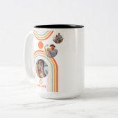 Monogram naam Boho Arch Multi Photo Trendy Girly Tweekleurige Koffiemok (Voorkant links)