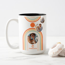 Monogram naam Boho Arch Multi Photo Trendy Girly Tweekleurige Koffiemok