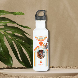 Monogram naam Boho Arch Multi Photo Trendy Girly Waterfles