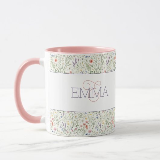 Monogram Naam Boho Lavendel Wilde Bloem Patroon Mok (Links)