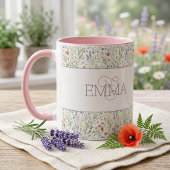 Monogram Naam Boho Lavendel Wilde Bloem Patroon Mok