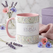 Monogram Naam Boho Lavendel Wilde Bloem Patroon Mok