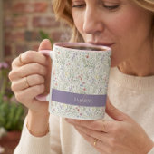 Monogram Naam Boho Lavendel Wilde Bloem Patroon Mok