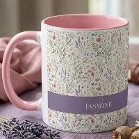 Monogram Naam Boho Lavendel Wilde Bloem Patroon