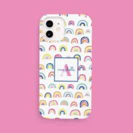 Monogram Naam Boho Regenboog Case-Mate iPhone 14 Hoesje