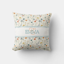 Monogram Naam Boho Wildflower Patroon Oranje Teal