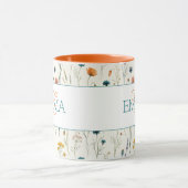 Monogram naam Boho Wildflower patroon Oranje Teal Mok (Midden)