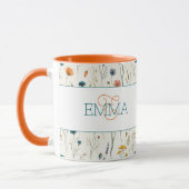 Monogram naam Boho Wildflower patroon Oranje Teal Mok (Links)