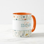 Monogram naam Boho Wildflower patroon Oranje Teal Mok (Voorkant rechts)