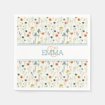 Monogram Naam Boho Wildflower Patroon Oranje Teal