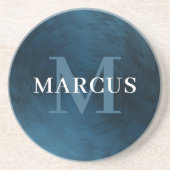 Monogram - Naam borsgeborsteld Metaal Blauw Staal Zandsteen Onderzetter (Voorkant)