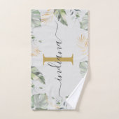 Monogram Naam Botanische palmen Bladeren Groen Gou Handdoek (Handdoek)