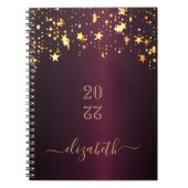 Monogram naam Bourgognige gouden sterren Notitieboek (Voorkant)