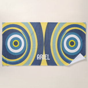Monogram Naam Boze Oog Moderne Retro Strandhanddoe Strandlaken
