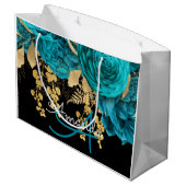 Monogram Naam Bridal Favor Wedding Blauwgroen Roze Groot Cadeauzakje (Achterkant Gekanteld)