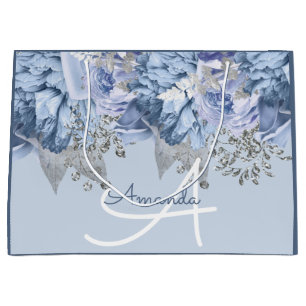 Monogram Naam Bridal Favor Wedding Blue Floral Groot Cadeauzakje