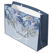 Monogram Naam Bridal Favor Wedding Blue Floral Groot Cadeauzakje (Achterkant Gekanteld)
