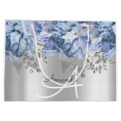 Monogram Naam Bridal Favor Wedding Blue Silver Groot Cadeauzakje (Achterkant)